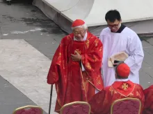 Cardinal Joseph Zen, former bishop of Hong Hong, attends the funeral Mass for Pope Emeritus Benedict XVI on Jan. 5, 2023, in St. Peter's Square.