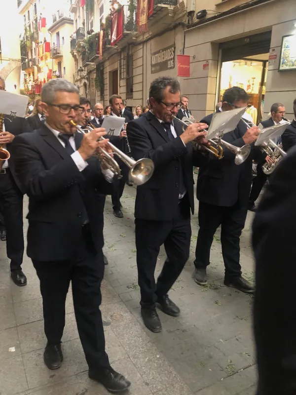Members of a marching band process along the streets in Valencia, Spain, for the Corpus Christi procession June 11, 2023. Credit: Courtesy of Rachel Thomas