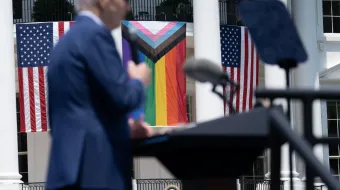 President Joe Biden speaks during a Pride celebration on the South Lawn of the White House in Washington, DC, on June 10, 2023.