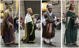 Biblical characters, Noah, David, Melchizedek, and Judith, process through the streets of Valencia, Spain, during the Corpus Christi procession, June 11, 2023